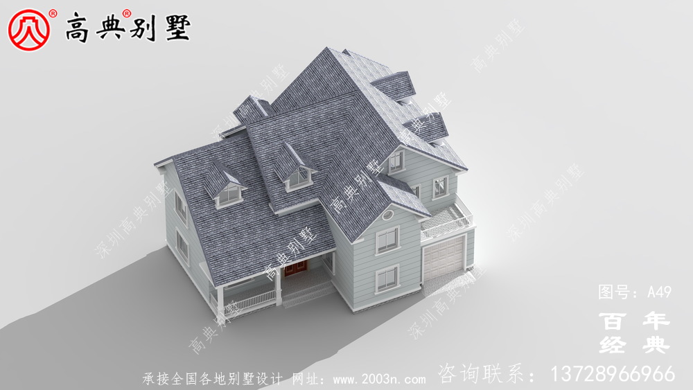 中式风格两层带车库别墅设计图纸及效果图_农村两层房屋设计图纸