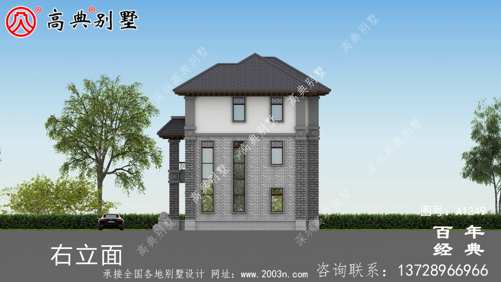 新中式三层复式农村别墅设计图纸及效果图_三层别墅外观效果图