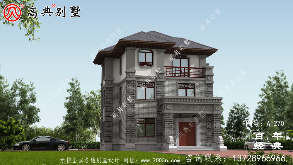 新中式简约三层农村别墅设计图纸_三层别墅图纸