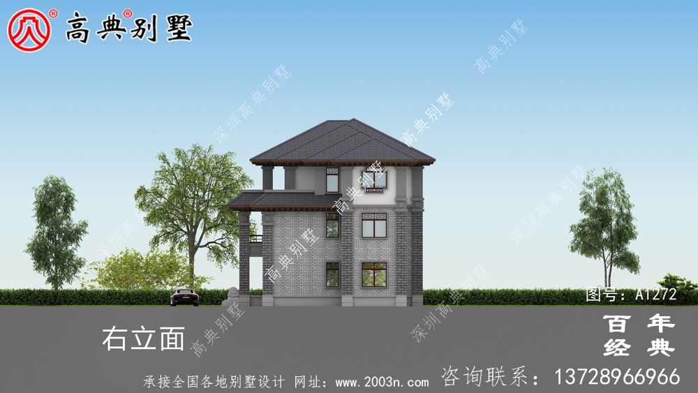 新中式高大复式三层双拼别墅效果图及施工图__三层别墅图纸