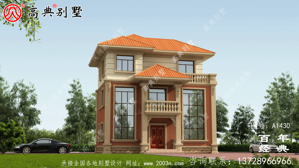 欧式三层复式别墅带阳台设计图纸和效果图_农村三层别墅设计