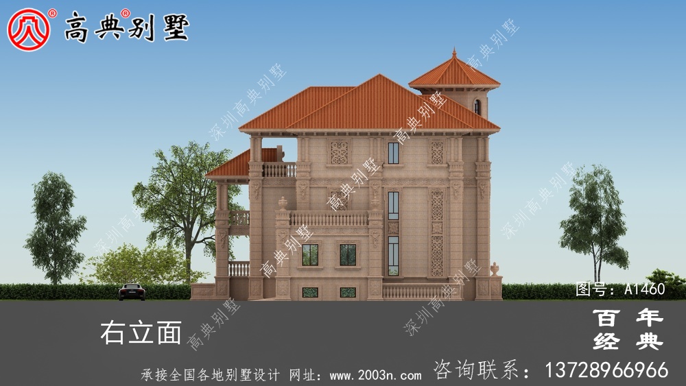 三层欧式石材豪华别墅设计图_乡村别墅工程图纸