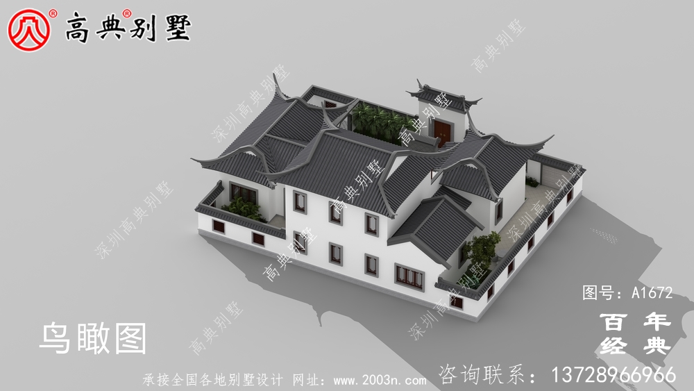 新中式豪华两层农村别墅设计图纸与外观效果图_农村四层别墅设计