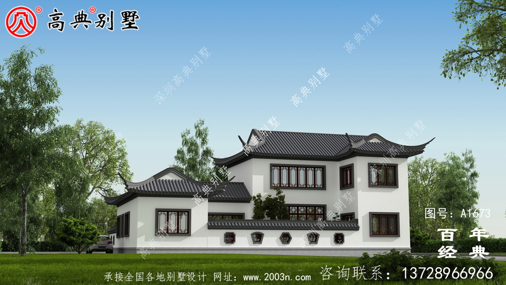 新中式两层院子别墅设计图纸与外观效果图_农村四层别墅设计