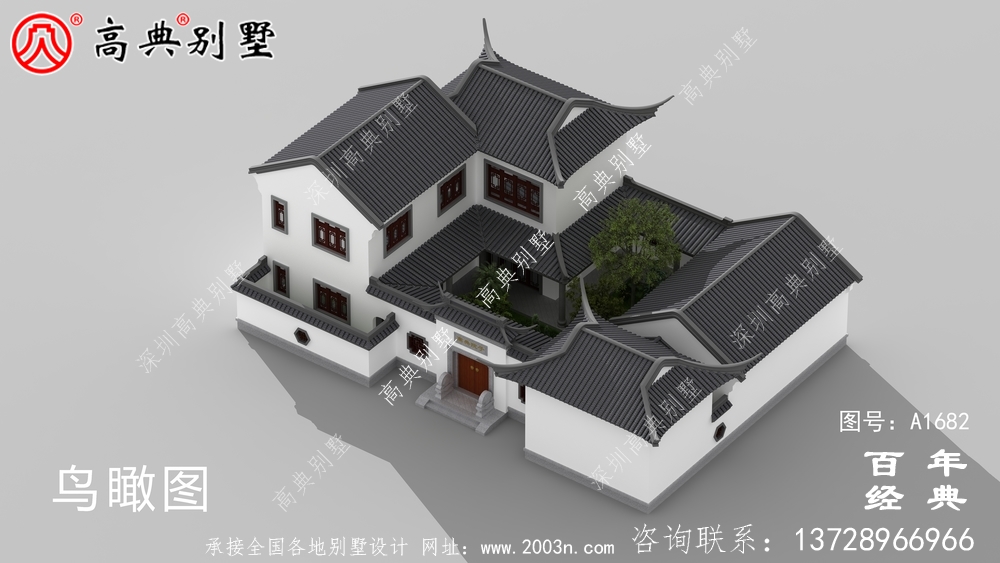 两层中式院子别墅设计图纸及效果图_农村三层别墅设计